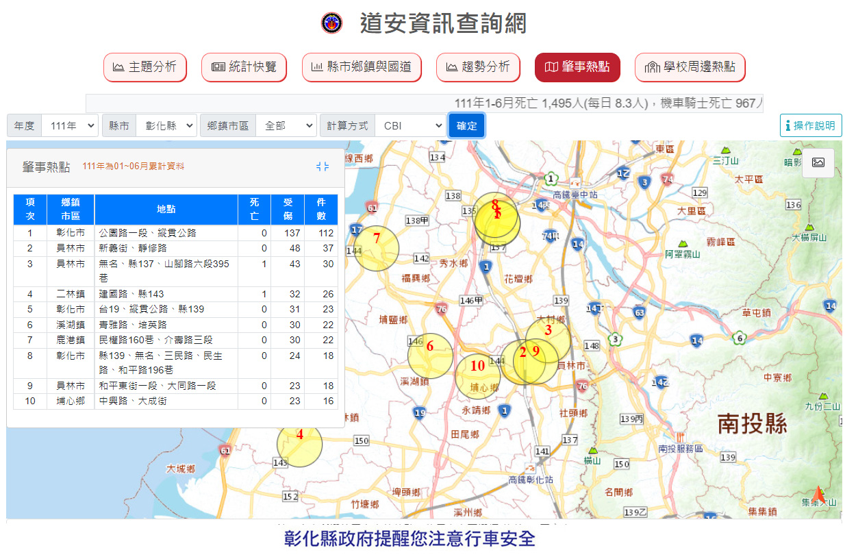 彰化縣交通意外肇事熱點